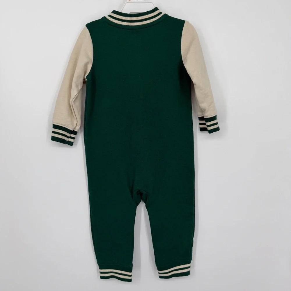 NWT Carter's Green and White Baby Varsity Button-Down Jumpsuit